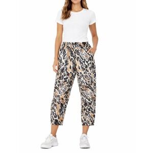 FP Movement Leopard Print Cropped Jogger Pants Womens Size M Elastic Waist